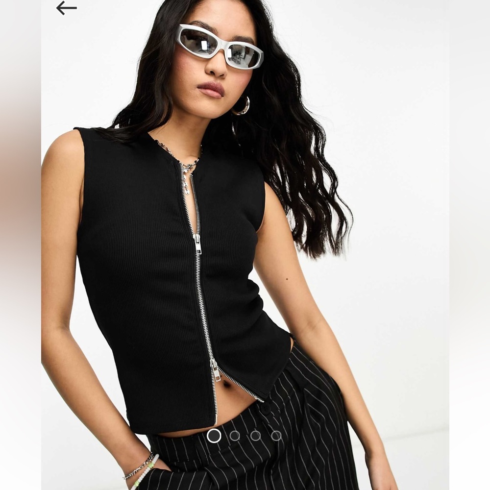 ASOS Black Sleeveless Zip-Up Vest Top